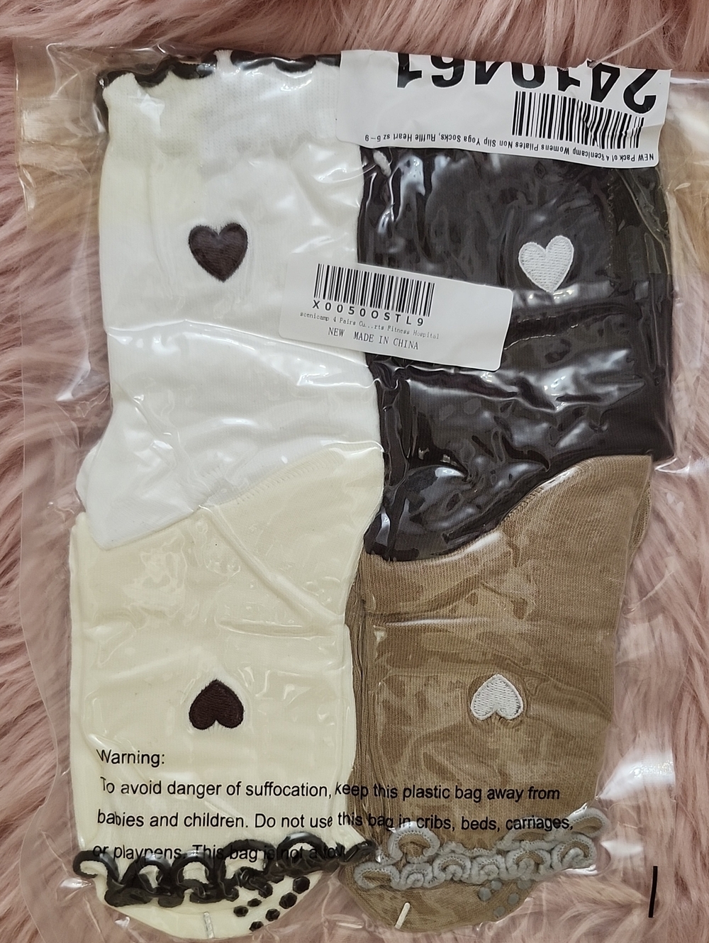 Brand New 4 PACK SCENICAMP WOMEN'S YOGA NON-SLIP RUFFLE HEART SOCKS
